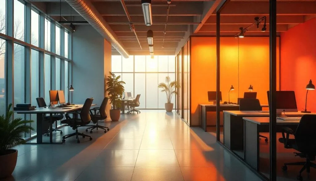 Office fit-out with partitions and lighting